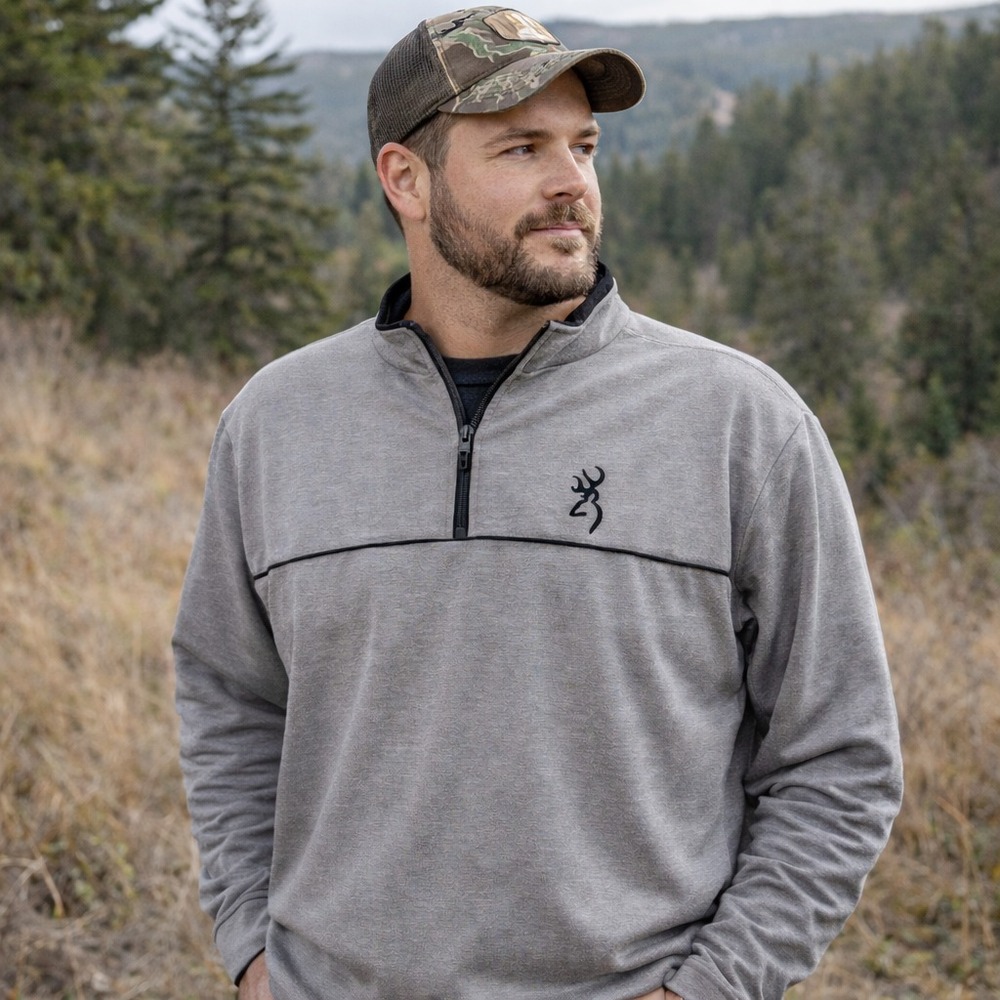 Browning Mens Highline Shooting Shirt Sz L Gray 1/4 Zip Pullover Hunting‎ Range